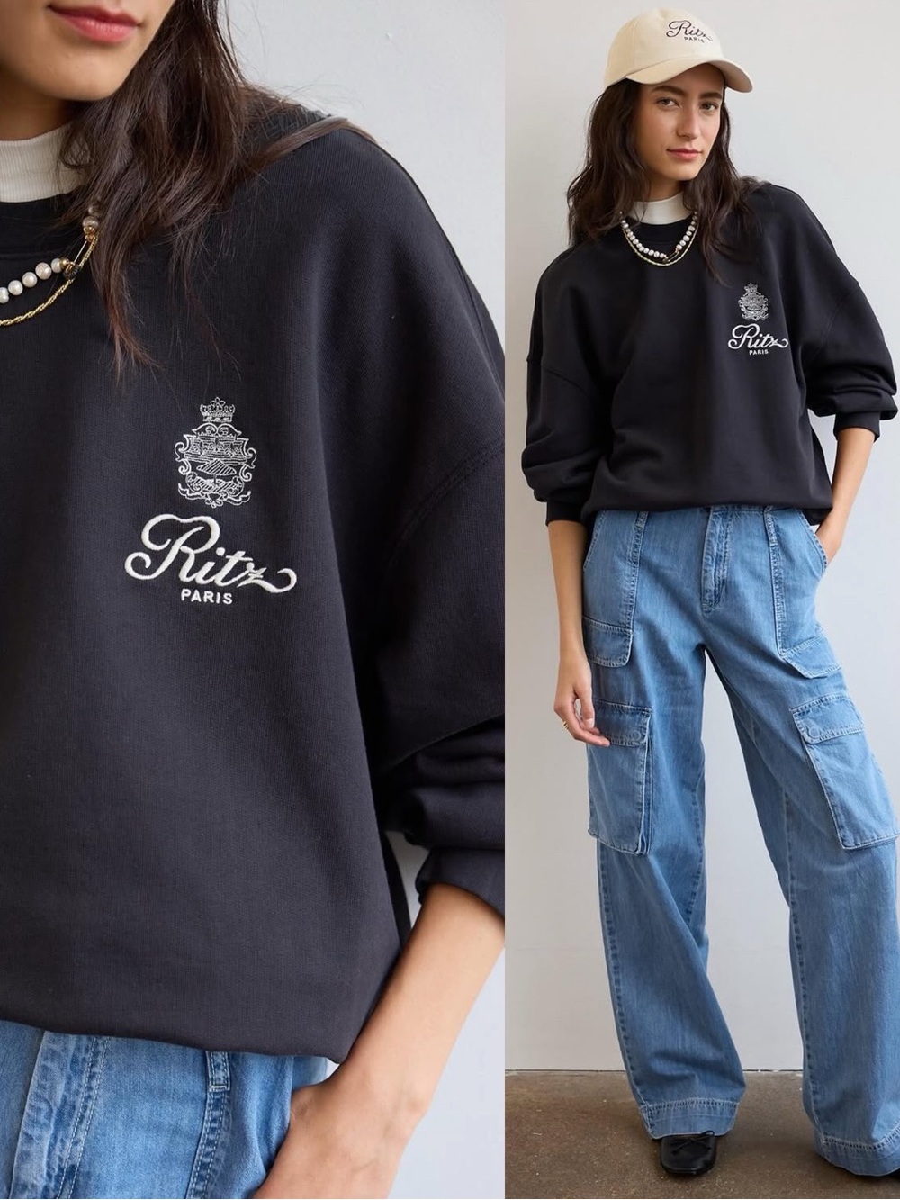FRAME x Ritz Paris Concierge Crewneck Sweatshirt Navy Blue